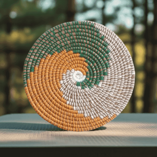 Handmade Pine Needle Table Mat | Threads Color- Orange, Green and Creamy and Brown Shade