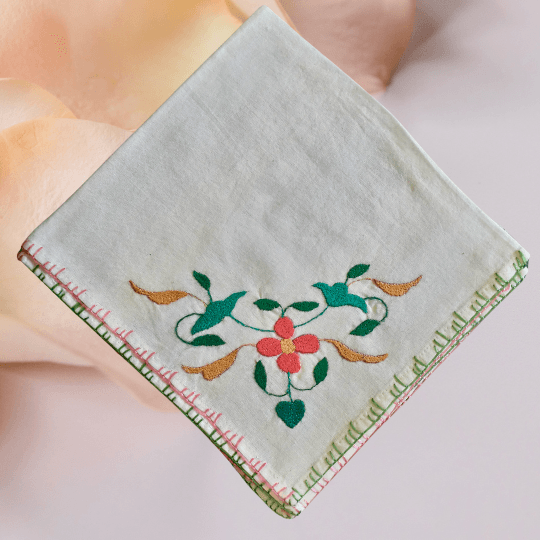 Chamba Rumal Handmade Embroidery - Flower Design -6 | Color - Multiple