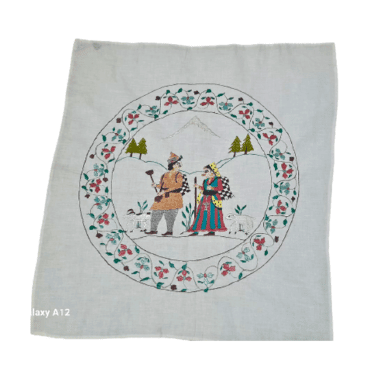 Chamba Rumal – Gaddi and Gaddan in Himalaya Handmade Embroidered Handkerchief | Traditional Himachali Art – Apneehatti