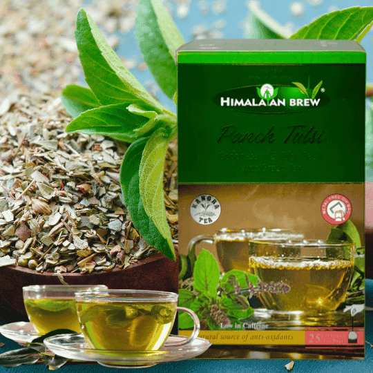 Panch Tulsi Green Tea Bags – 25 Sachets Per Box Immunity Booster | Sacred Tulsi & Pure Kangra Green Tea Blend | 100% Natural | Caffeine-Light