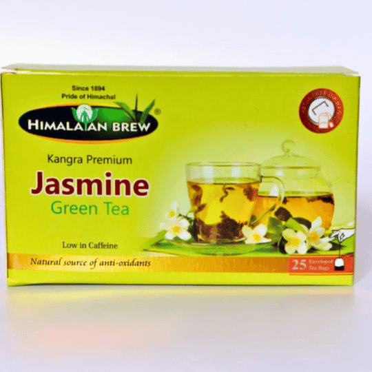 Kangra Premium Handmade Jasmine Green Tea (Tea Bags) Floral Aromatic Blend | 25 Tea Sachets Per Box | Soothing & Refreshing