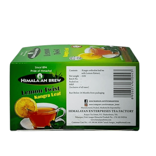 Lemon Twist Kangra Tea (Tea Bags) Refreshing Lemon-Infused Black Tea | 25 Tea Sachets Per Box