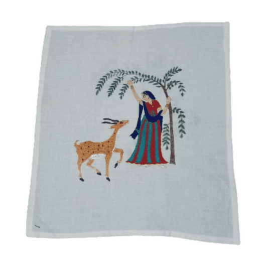 Chamba Rumal Radha Rani with Hiran Hand Embroidered Handkerchief | Authentic Chamba Handkerchief | Apneehatti
