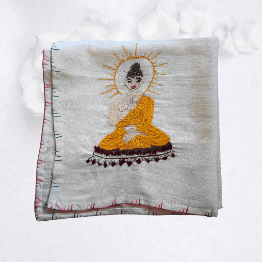 Chamba Rumal Handmade Embroidery - Buddha Design | Color - Yellow