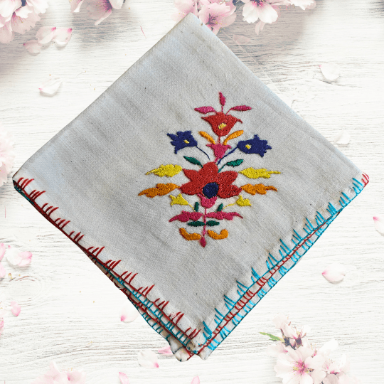 Chamba Rumal Handmade Embroidery - Flower Design -3 | Color - Multiple