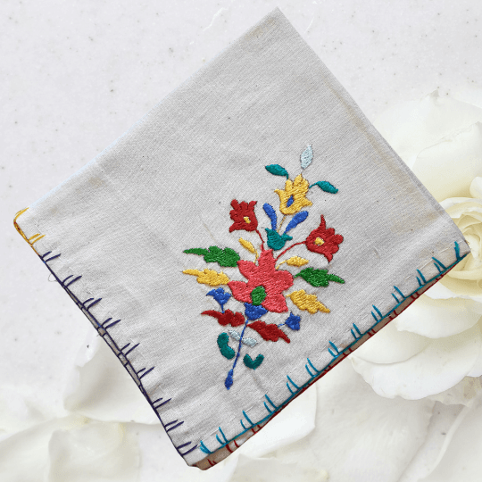Chamba Rumal Handmade Embroidery - Flower Design -4 | Color - Multiple