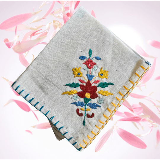 Chamba Rumal Handmade Embroidery - Flower Design -5 | Color - Multiple