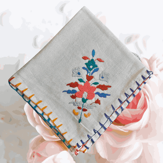 Chamba Rumal Handmade Embroidery - Flower Design -1 | Color - Multiple