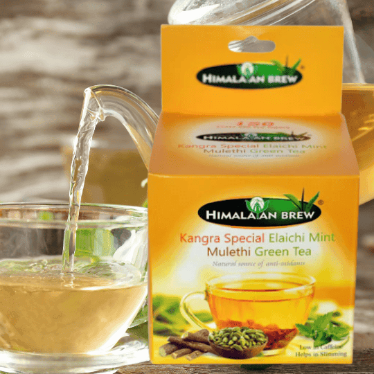 Kangra Special Elaichi Mint Mulethi Green Tea | 150g Loose Leaf Tea Herbal Wellness Blend | Caffeine-Light | Soothes Throat & Aids Digestion | GI-Tagged Kangra Green Tea | Apneehatti